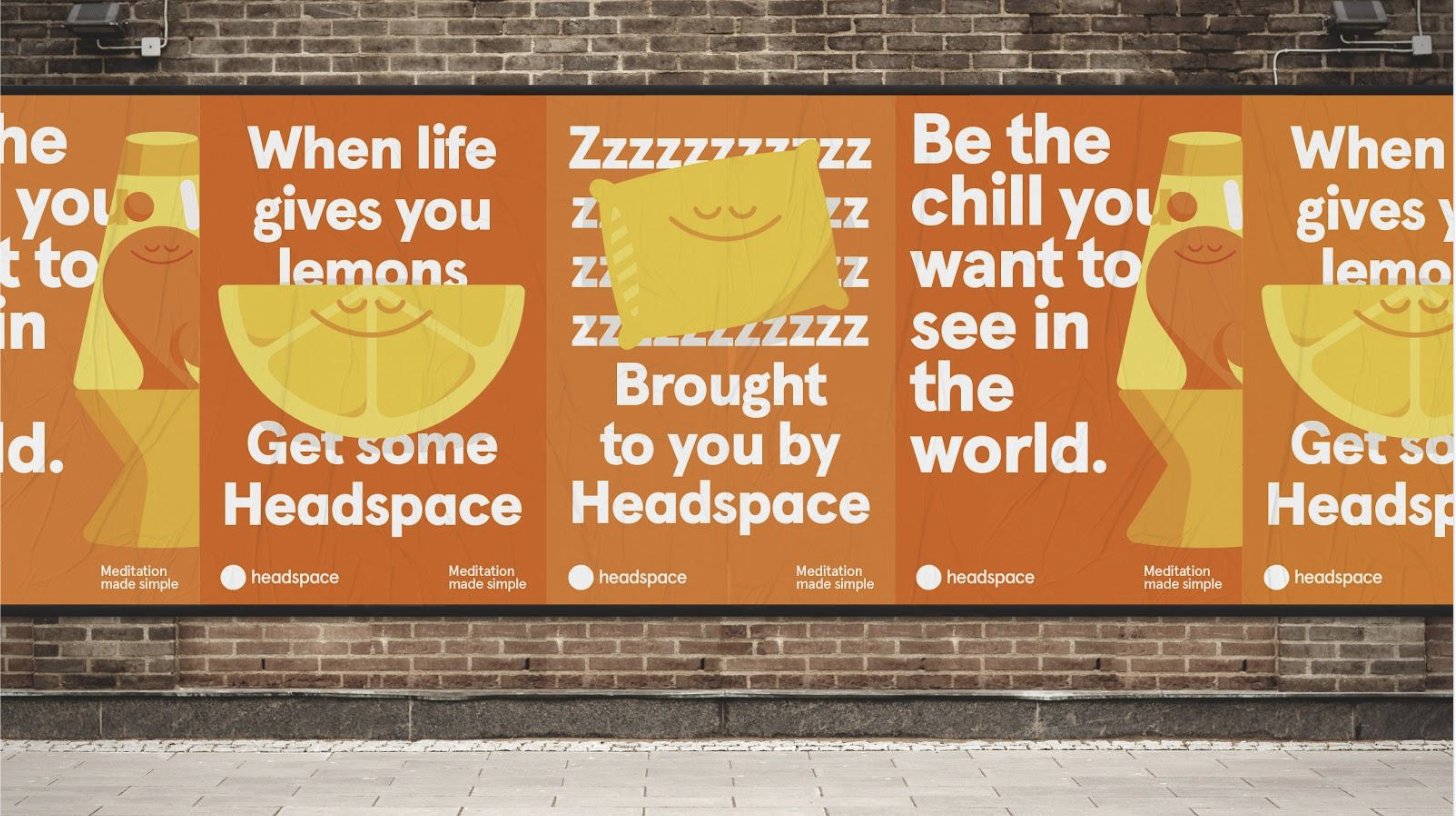 "Meditation Made Simple" wheatpaste poster series — "When life gives you lemons, get some Headspace" and "Be the chill you want to see in the world"